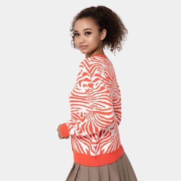 Halara Orange sz M Round Neck Button Front Animal Print Cardigan - Picture 12 of 12